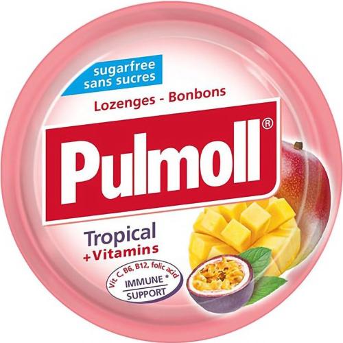 Pulmoll Tropical + Vitamins Candies Καραμέλες με Γεύση Τροπικών Φρούτων & Σύμπλεγμα Βιταμινών για την Καλή Λειτουργία του Ανοσοποιητικού Συστήματος 45g